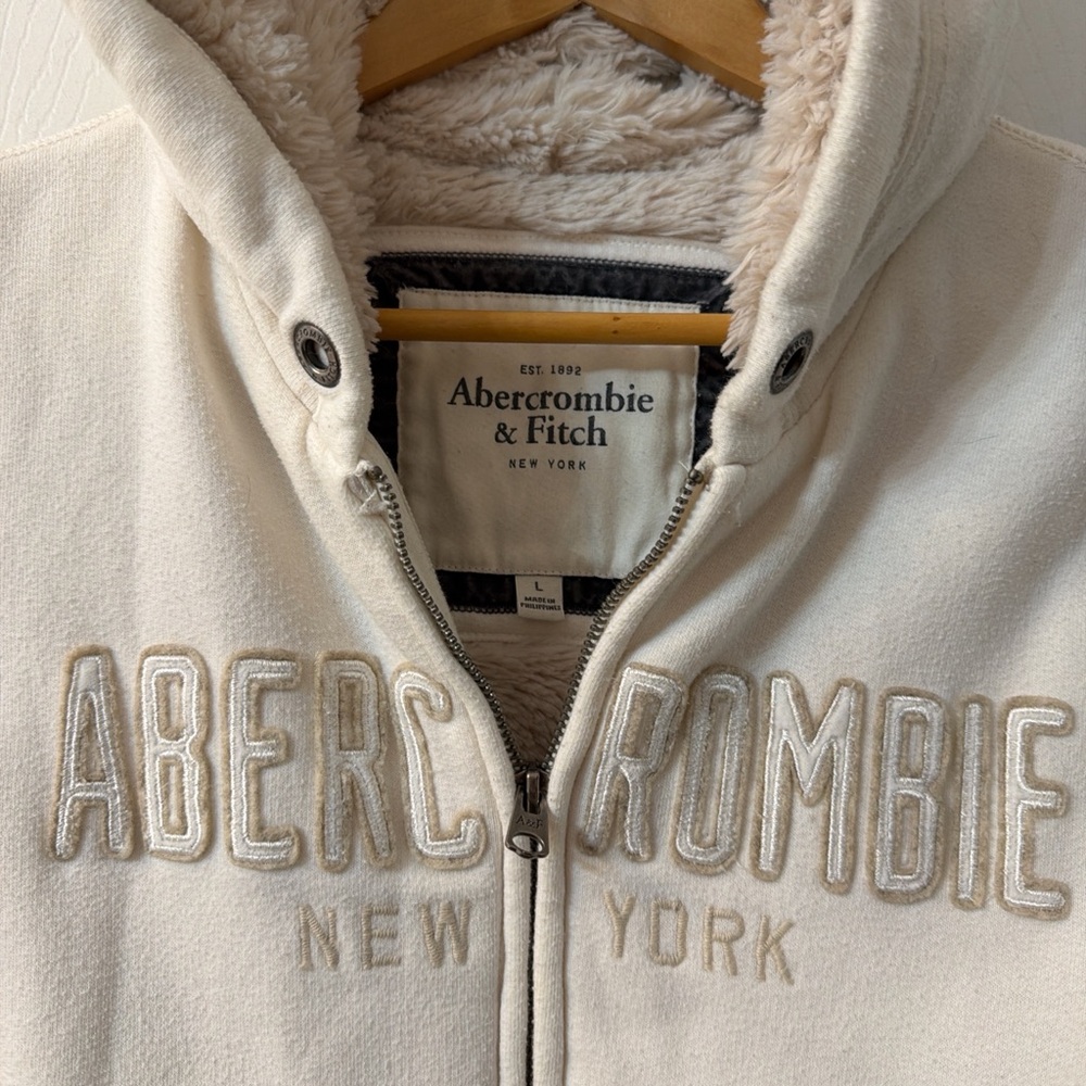 Abercrombie & Fitch Cream Sherpa lined Varsity sweatshirt Jacket